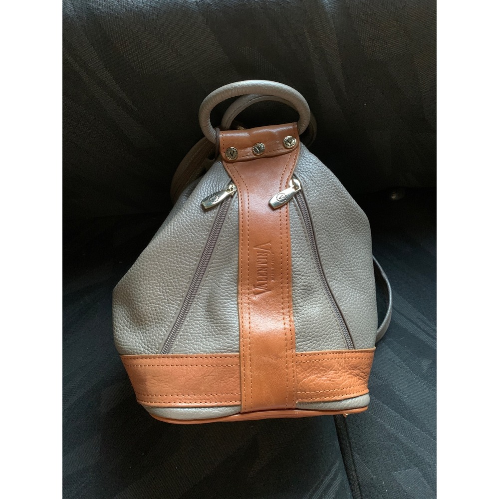 Valentina Italy Leather Sling Backpack Taupe Brown Convertible Triangle Bag